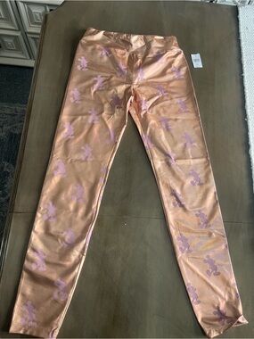 Metallic Rose Gold Mickey-Print Leggings - Women